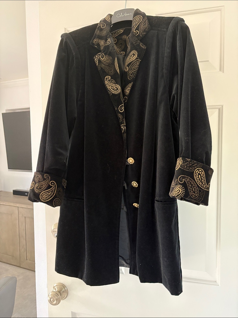 Vintage Black Velvet Jacket with Gold Paisley Accents